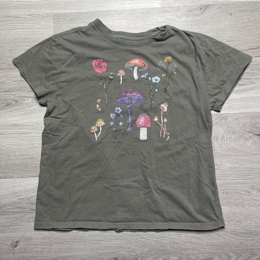 Olive Green Short Sleeve Tee with Graphic Design